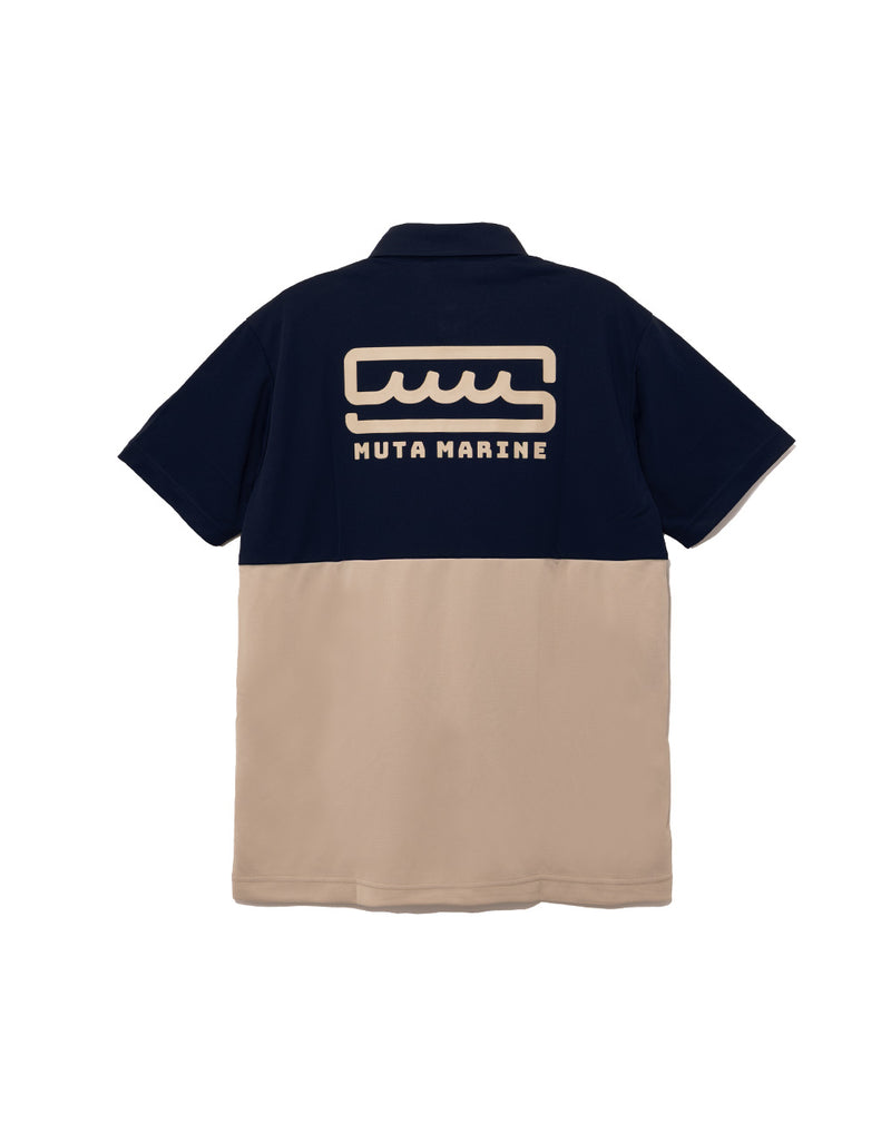 muta バイカラーポロシャツ ベージュ／ブラック マイクロカノコ バイ