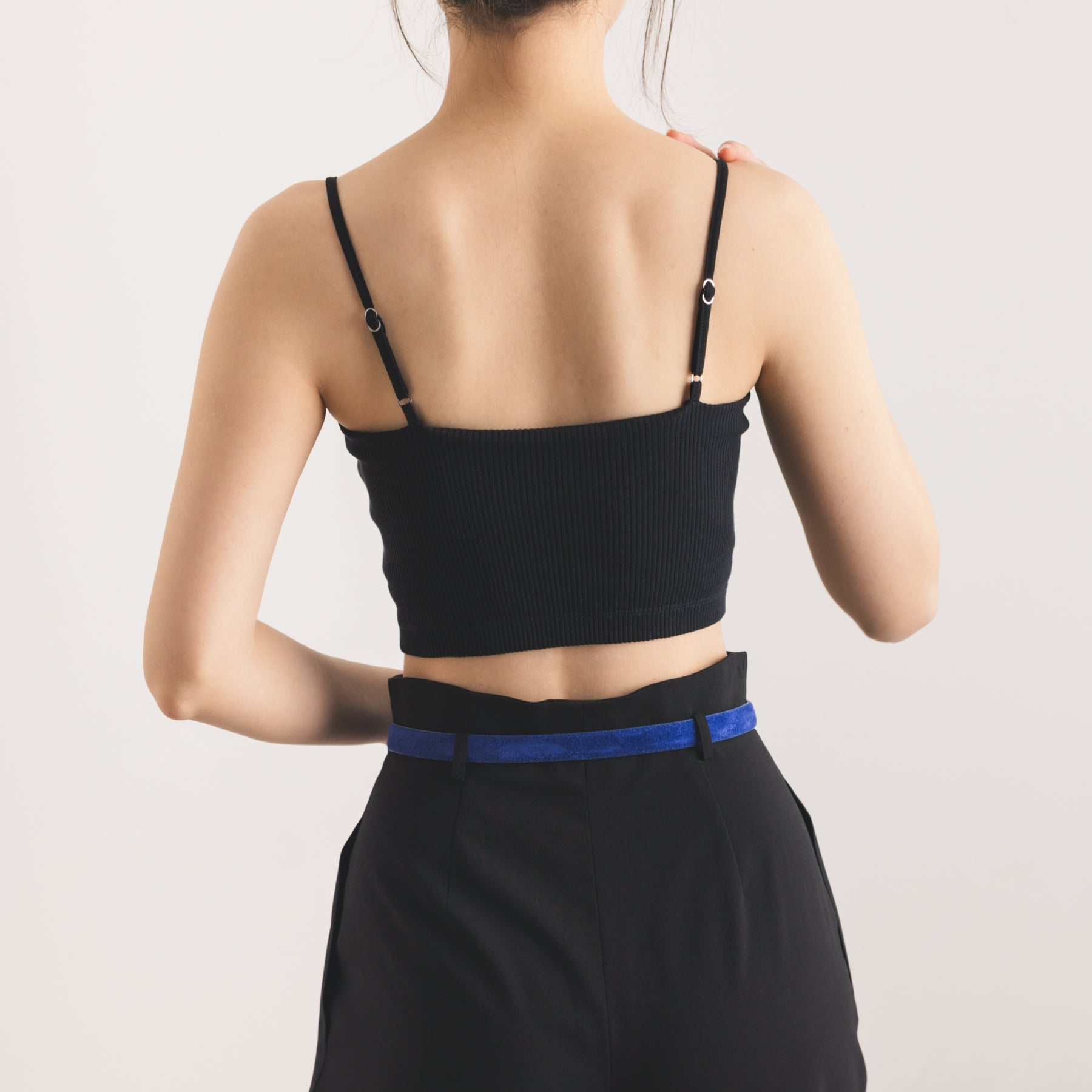 コットンシルクリブ ベアトップブラ, ブラック／バンドゥ