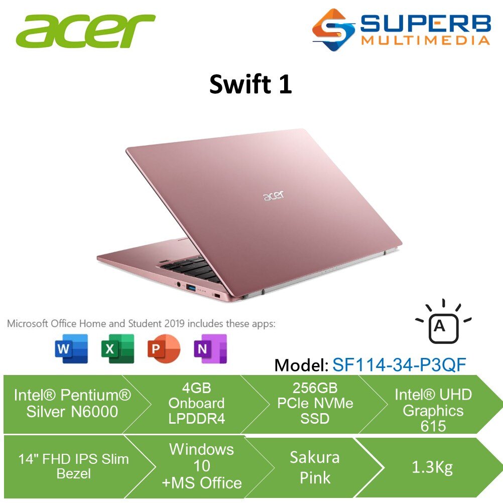 Acer Swift 1 SF114-34-P5VT[Pure Silver]/P3QF[Sakura Pink]/P5LQ