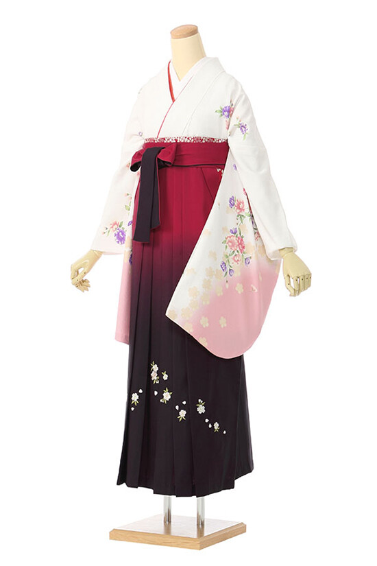 ピンクぼかし桜柄の卒業式袴フルセット(白系)(No.10341) /まきやす