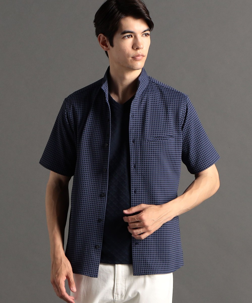 ex/tra】ギンガムチェック スタンドカラー半袖シャツ｜半袖｜ニコル