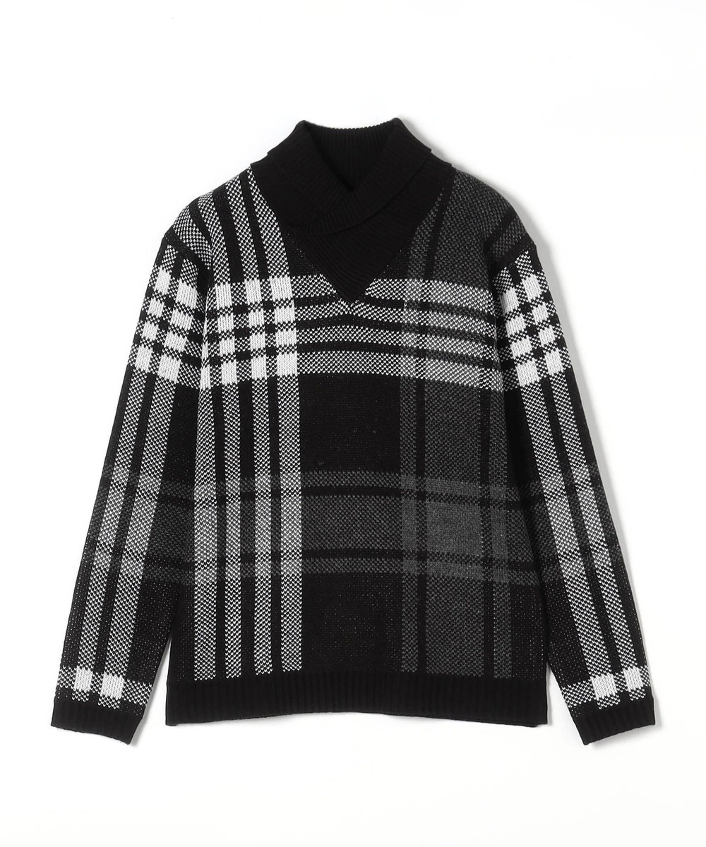 WEB限定】7GG ビッグチェックショールカラーニット｜プルオーバー