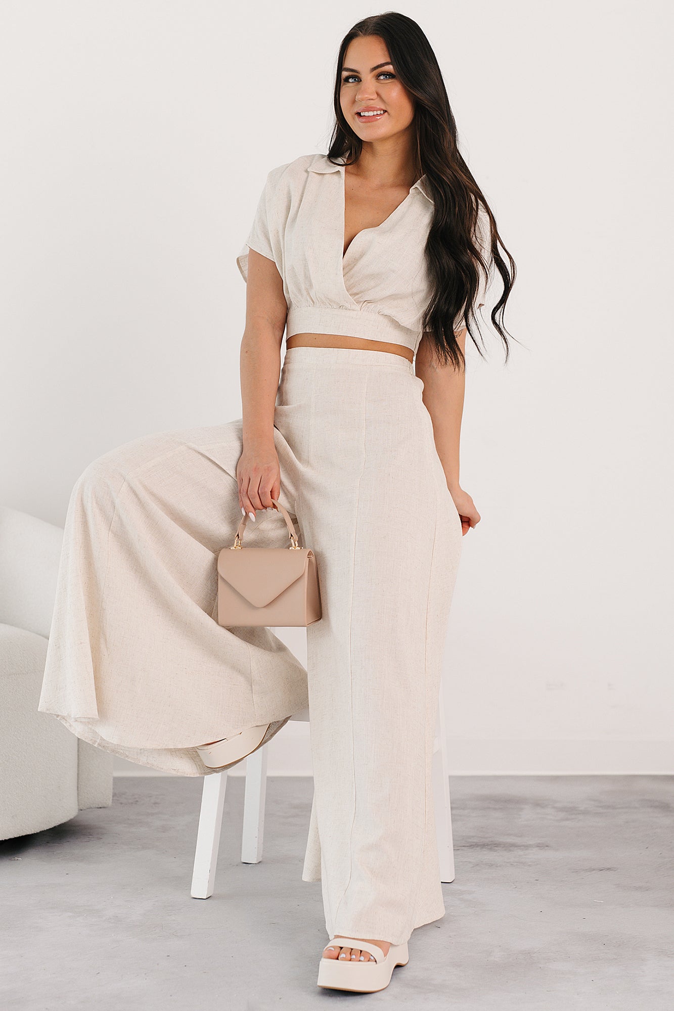 Chic and Simple Crop Top & Palazzo Pants Set (Oatmeal) · NanaMacs