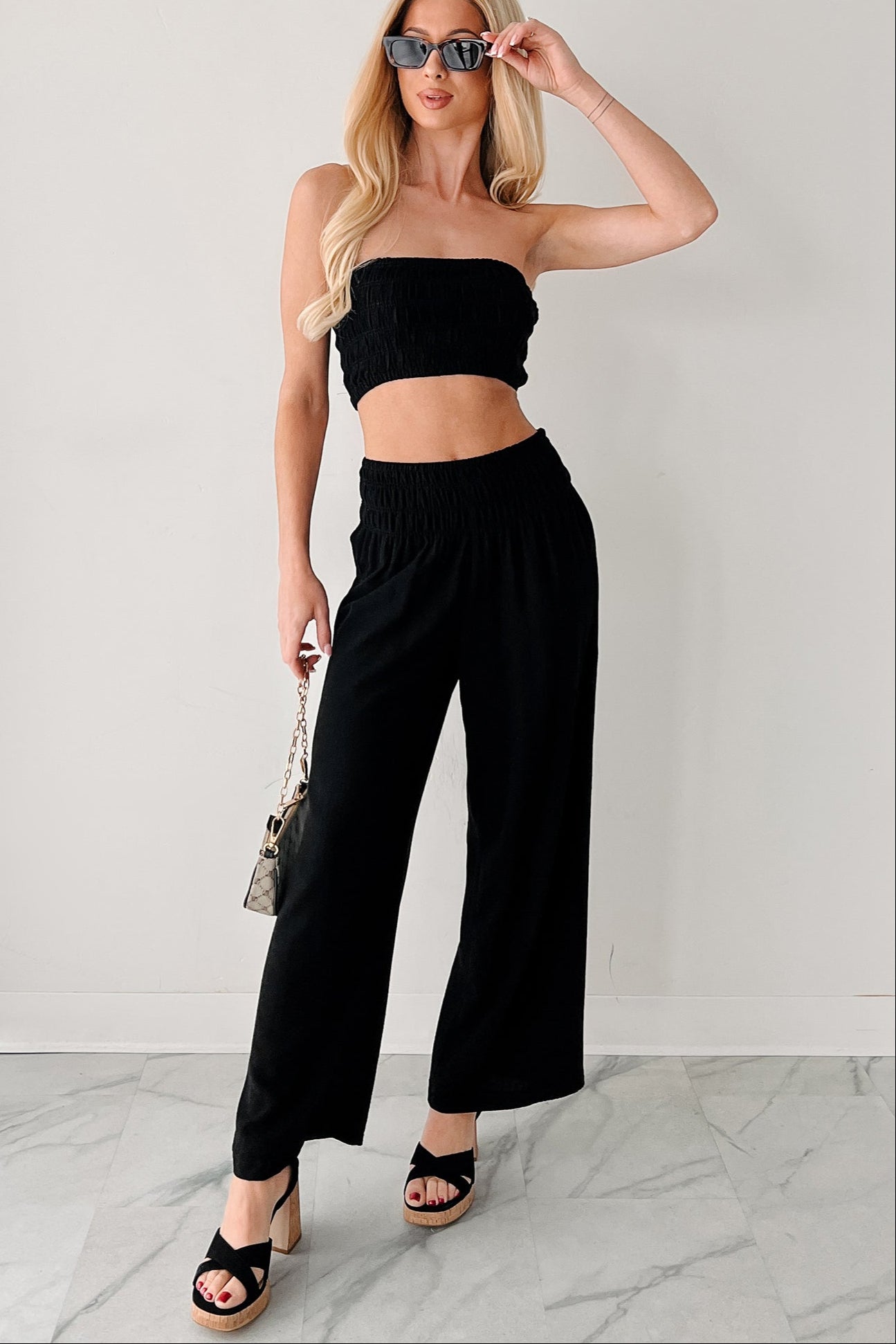 Comfy Moments Linen Tube Top & Pant Set (Black) · NanaMacs