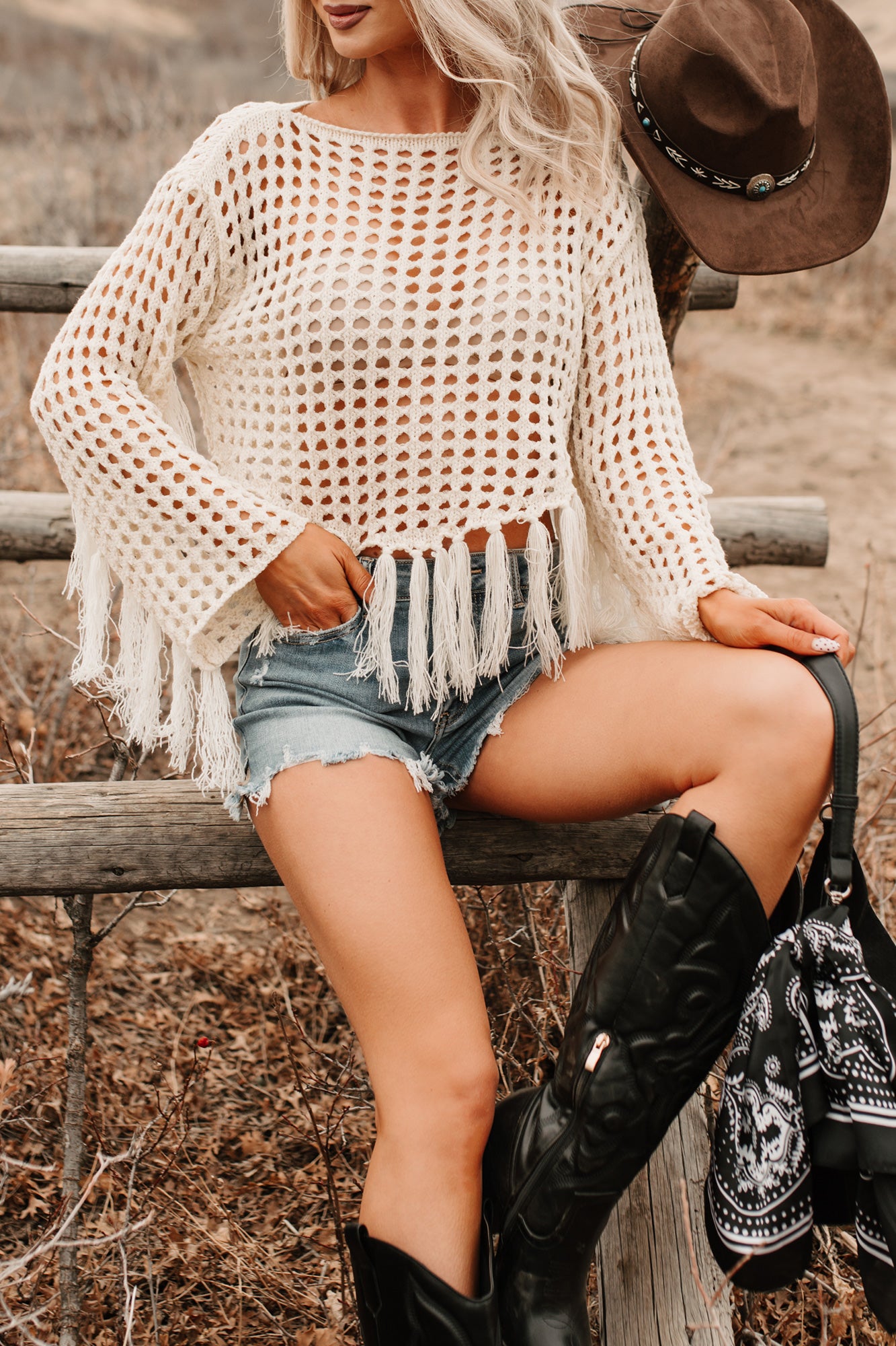 Open Skies Boatneck Crochet Sweater Fringe Top (Cream) · NanaMacs