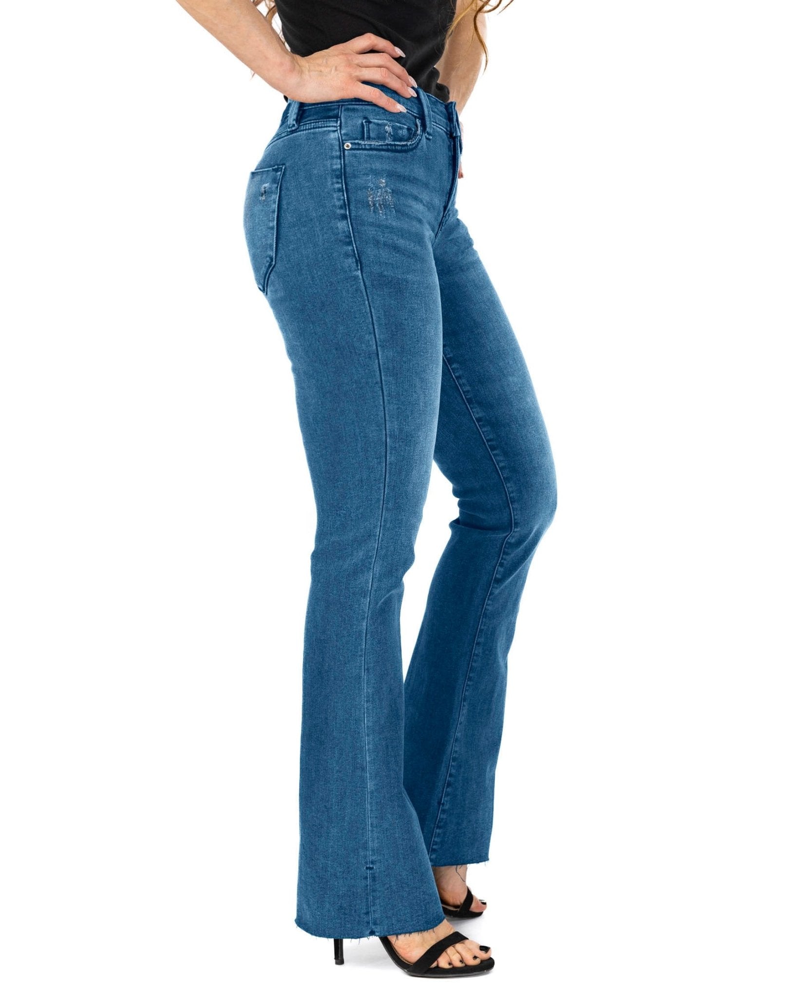 Mid-Rise, denim that feels like leggings with a bell bottom