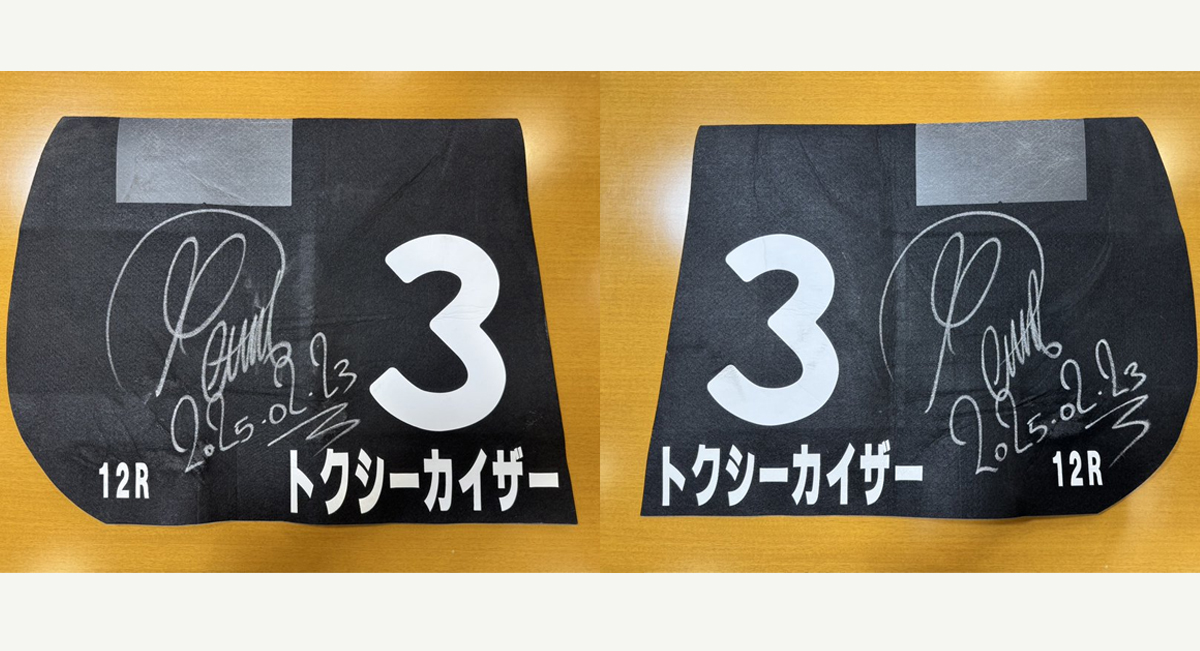 トクシーカイザー号 優勝ゼッケン（デムーロ騎手サイン付き