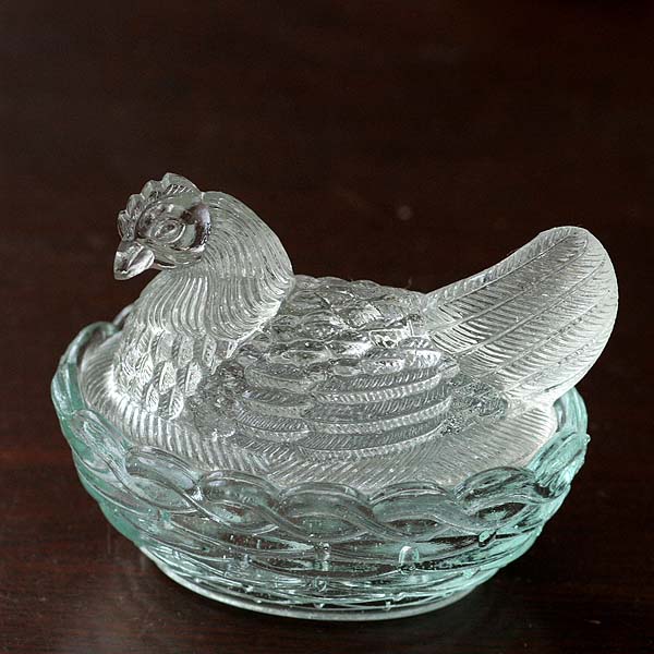 イギリス〉1980年代 ニワトリのガラス製小物入れ