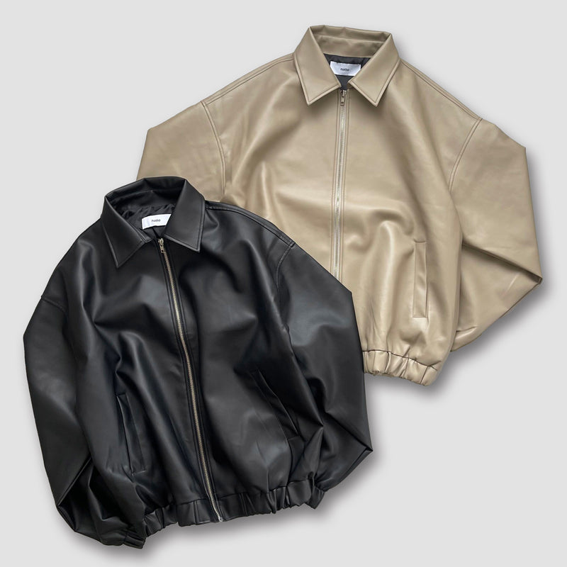 standard fake leather blouson / beige（スタンダード フェイク
