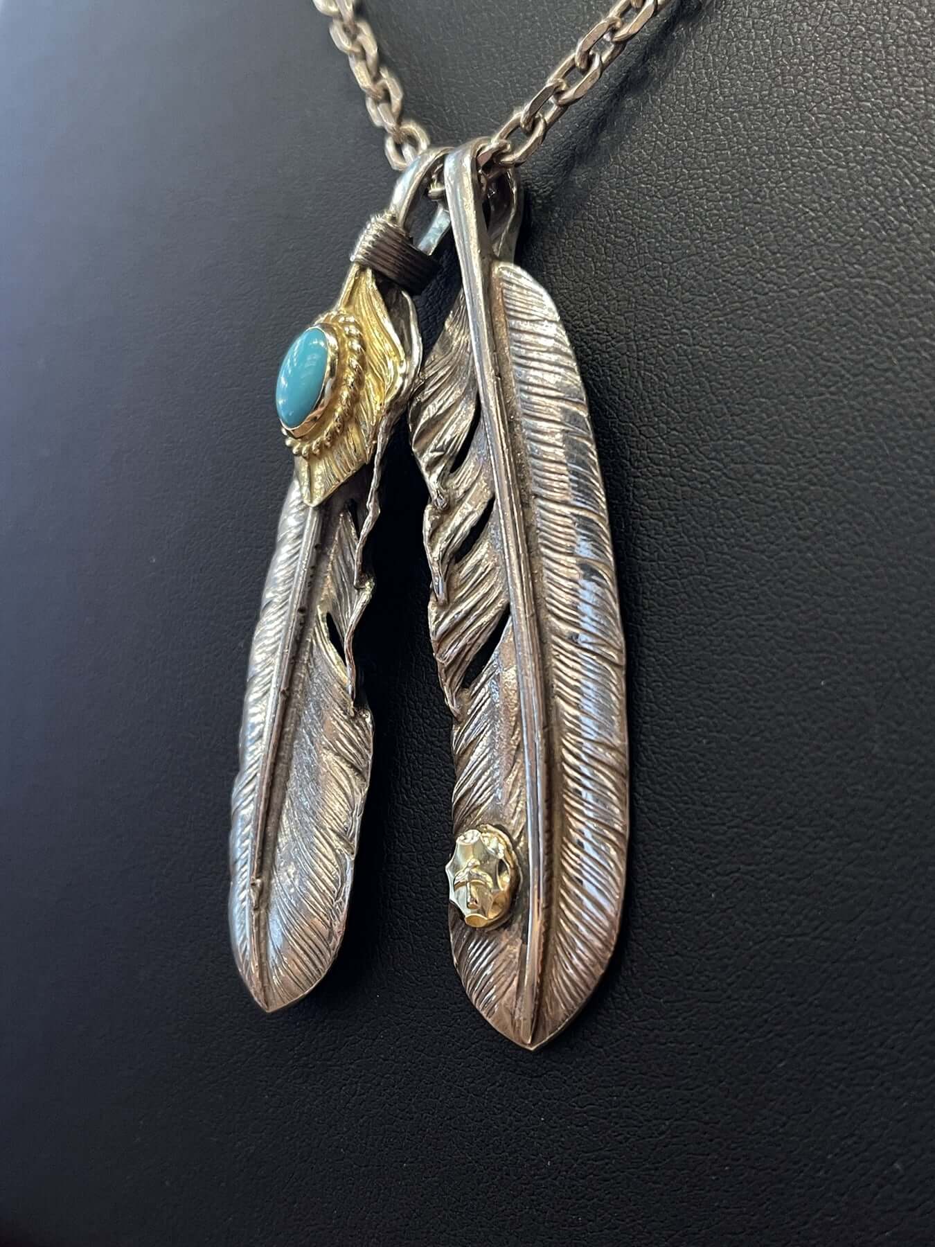 Goros Gold Top Gold Rope Turquoise Double Feathers Setup - Native