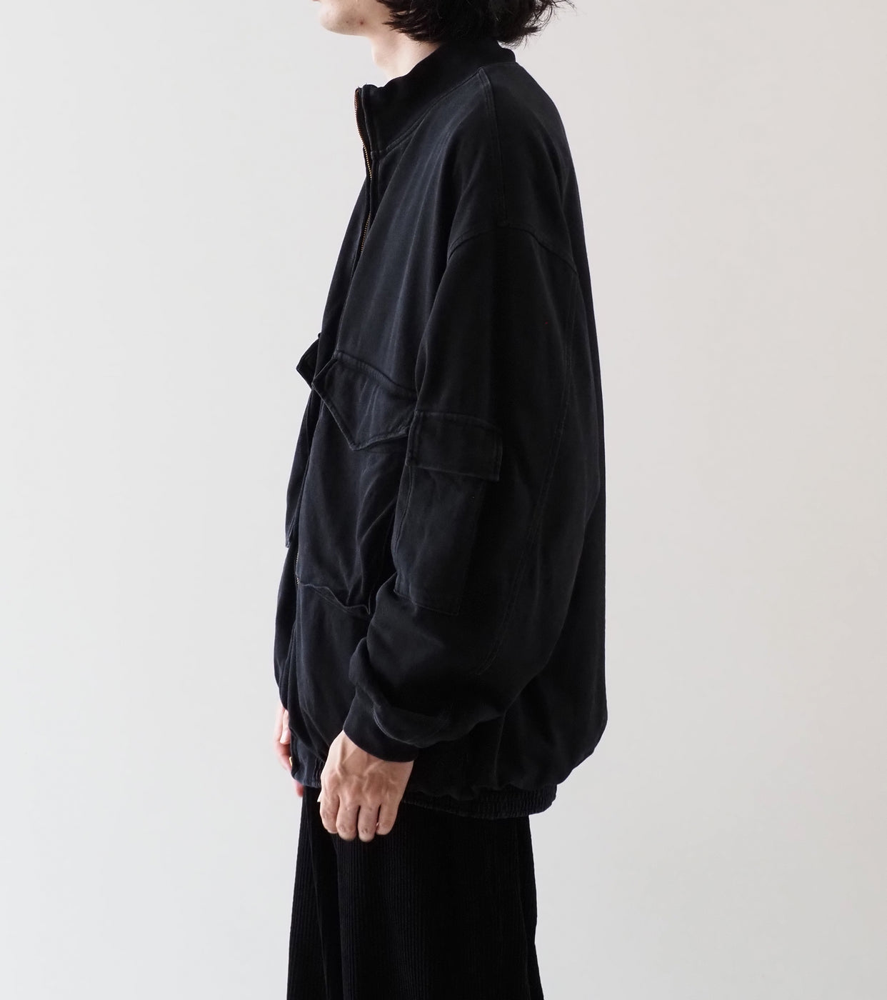 COMOLI コットン ジャージ G8ジャケット , Black – Navyblue