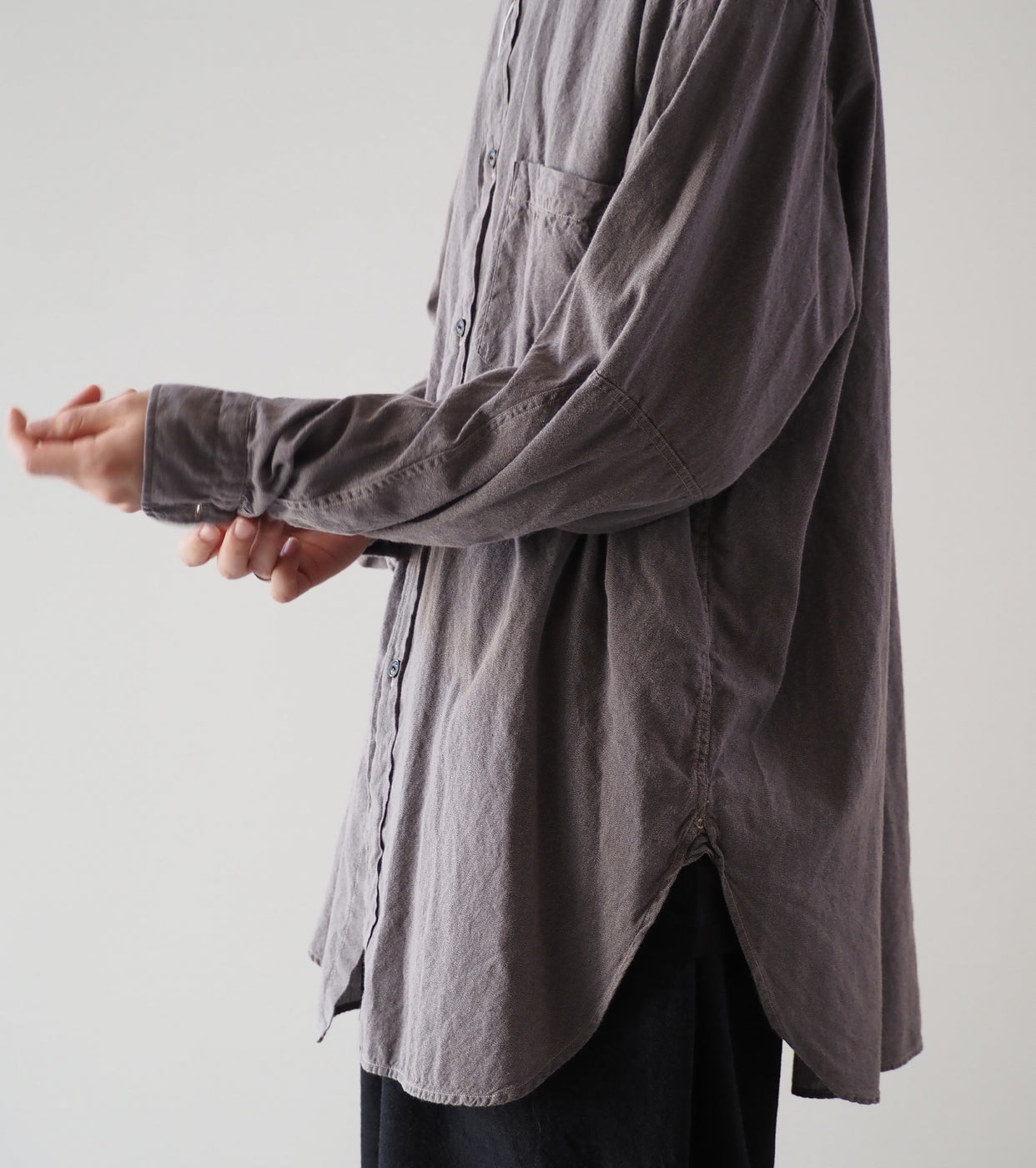 COMOLI ヨリ杢 ワークシャツ, Gray – Navyblue