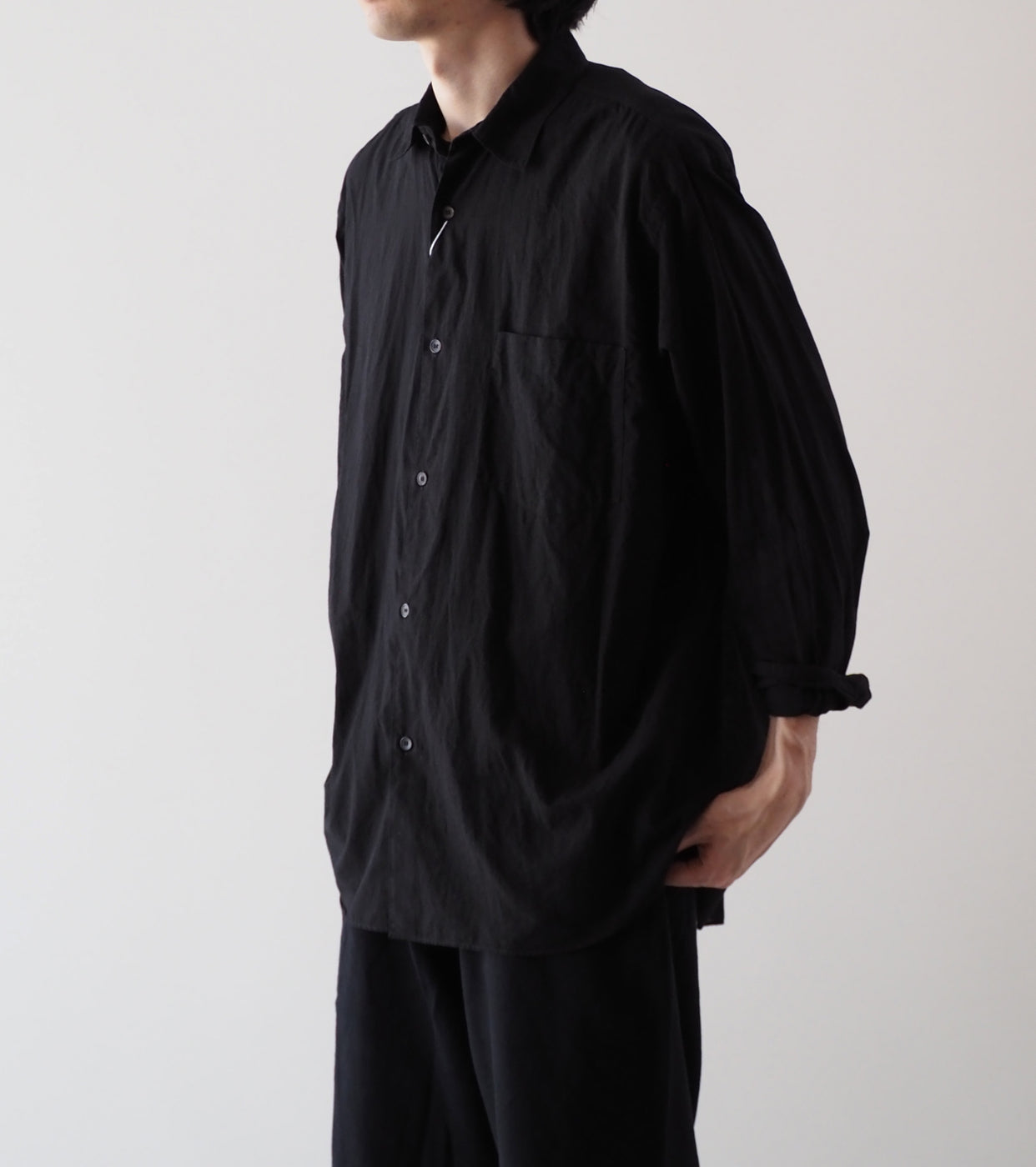 COMOLI KHADI コットン コモリシャツ , Black – Navyblue