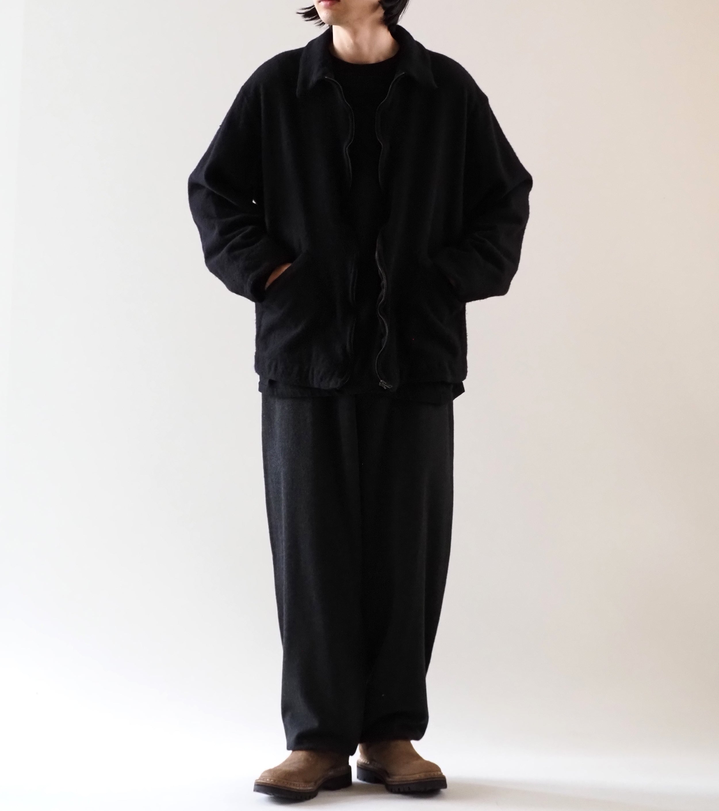 COMOLI 縮絨ウール ジップ ショート ジャケット , Black – Navyblue