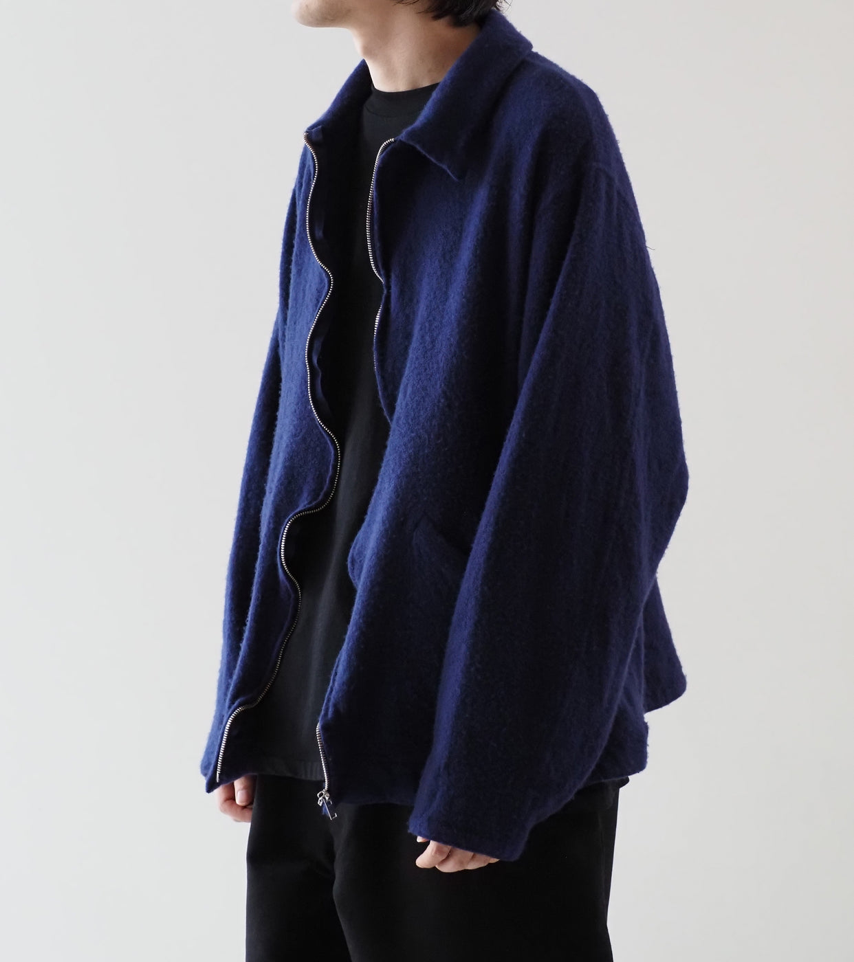 COMOLI 縮絨ウール ジップ ショート ジャケット , Purple Blue – Navyblue