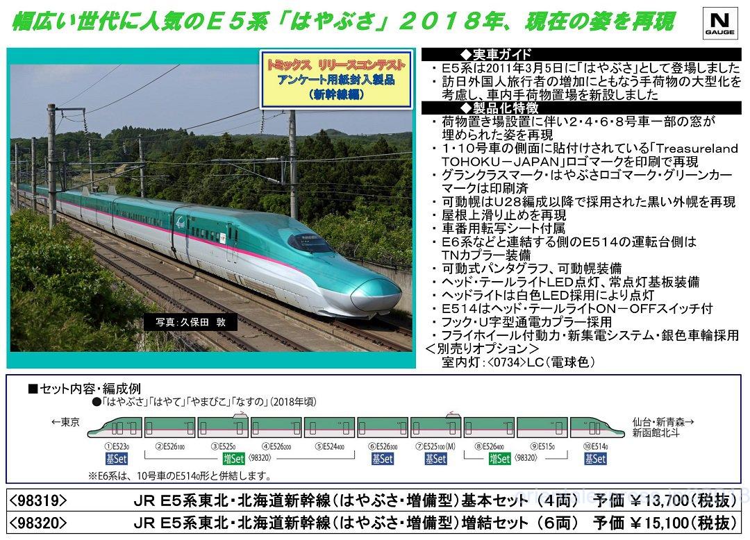 TOMIX E5系東北・北海道新幹線(はやぶさ・増備型)基本セット 98319