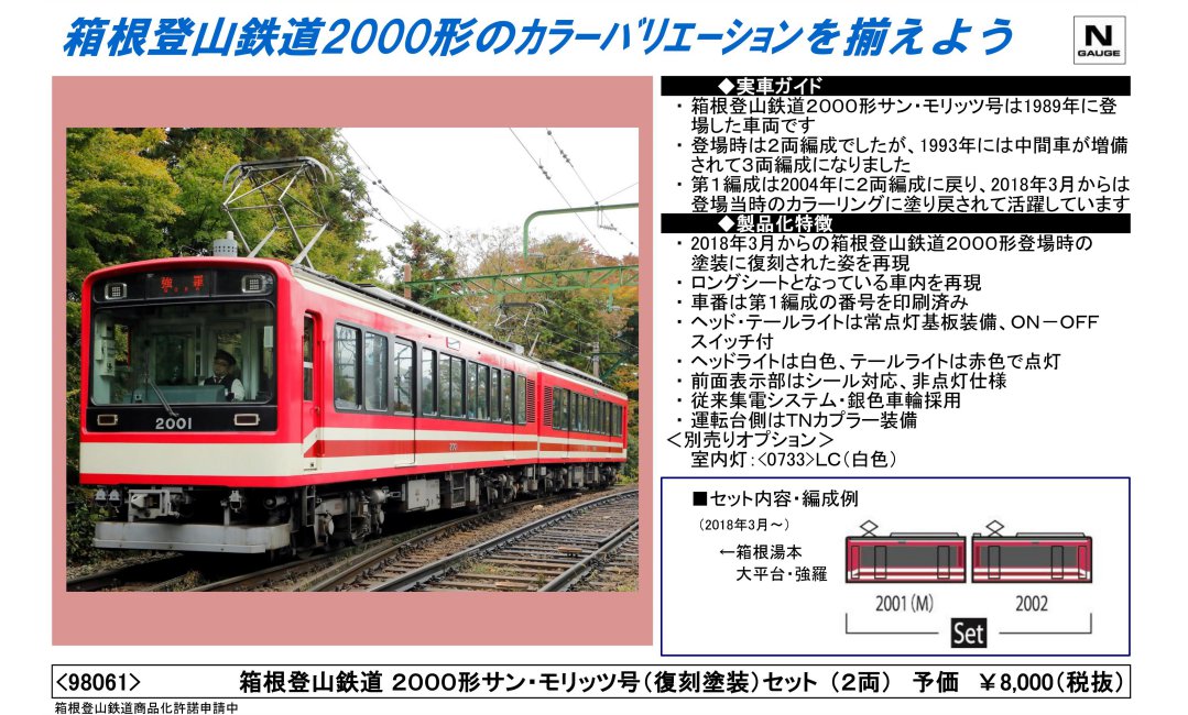 TOMIX 箱根登山鉄道 2000形サン・モリッツ号(復刻塗装)セット 98061