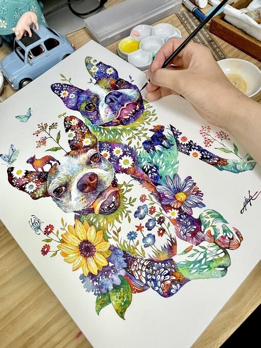 猫の毛並みを“植物”で表現！水彩画家タケダヒロキさんが魅せる「幻想的