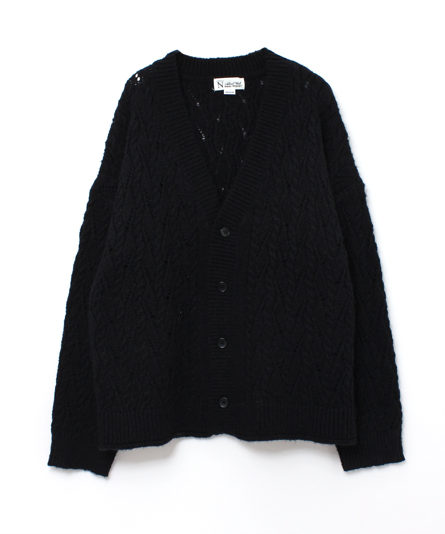 K2603 モヘヤ混透かしケーブルカーディガン(M ブラック): トップス