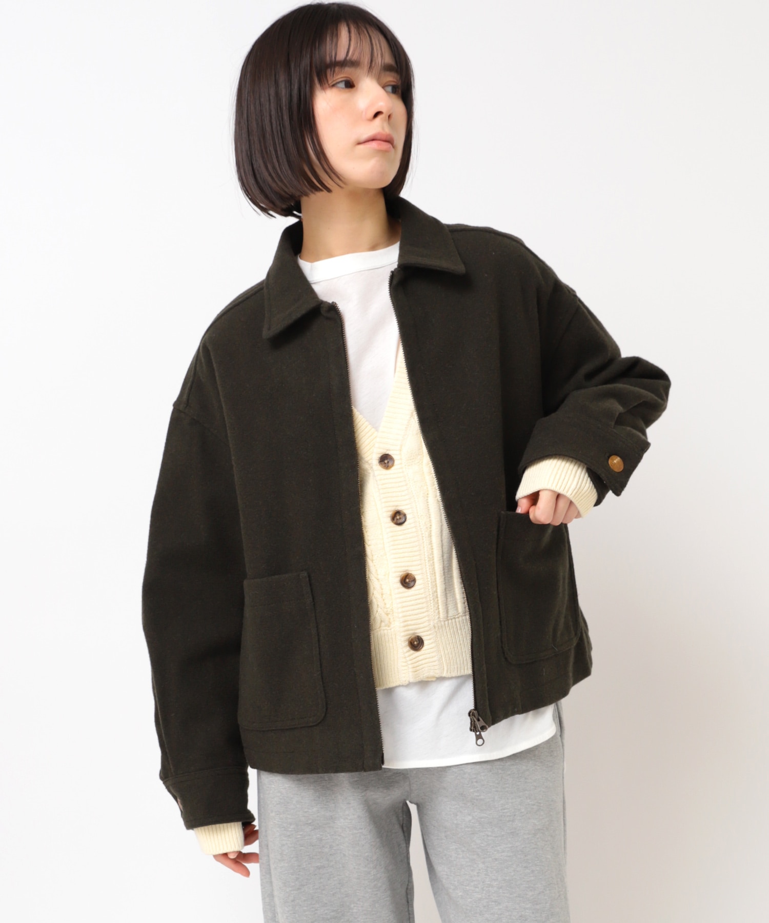 J2118 ウールジップアップブルゾン(M ダークネイビー): アウター - RNA