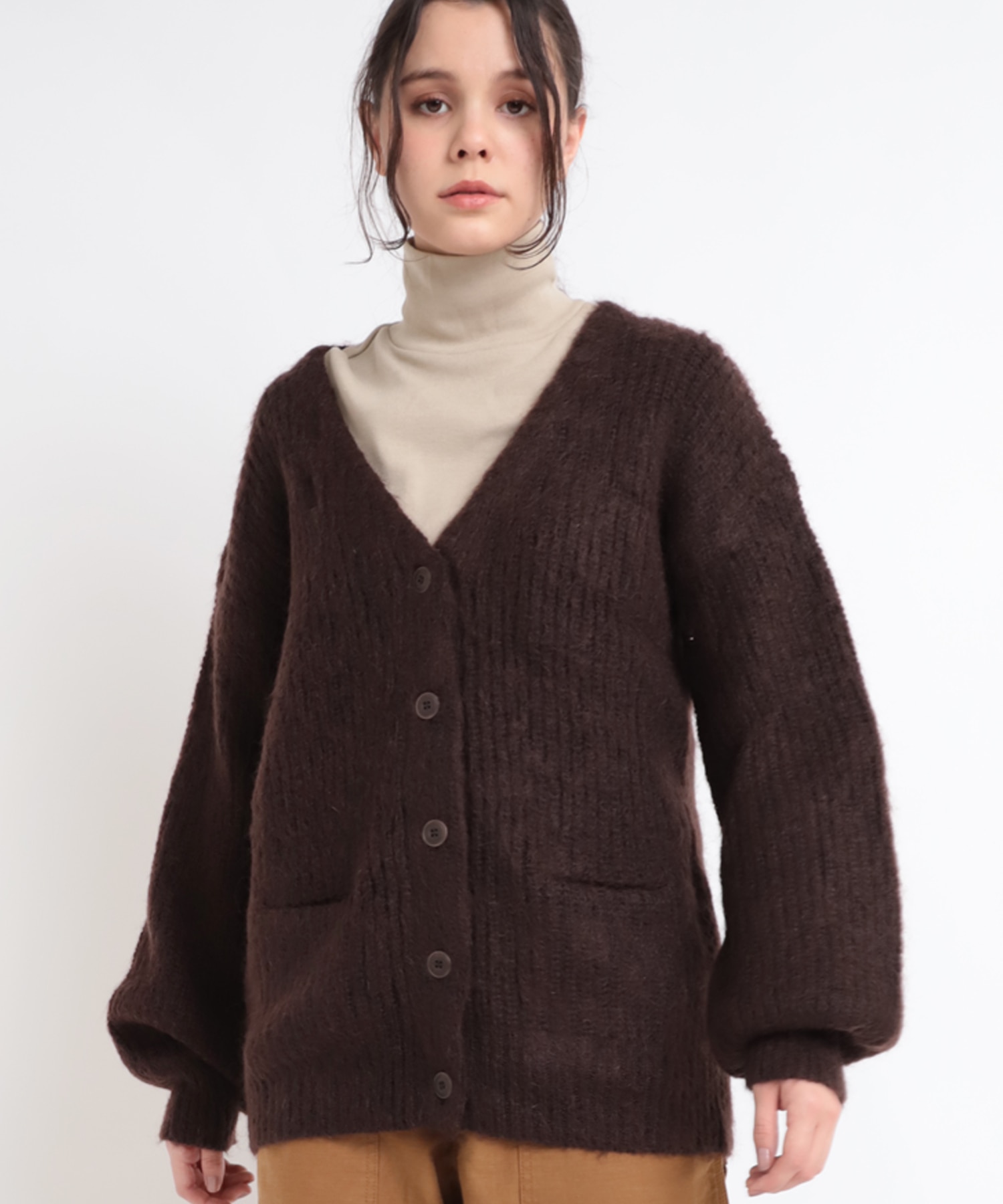 K2389 モヘアボリュームカーディガン(M ブラウン): トップス - RNA