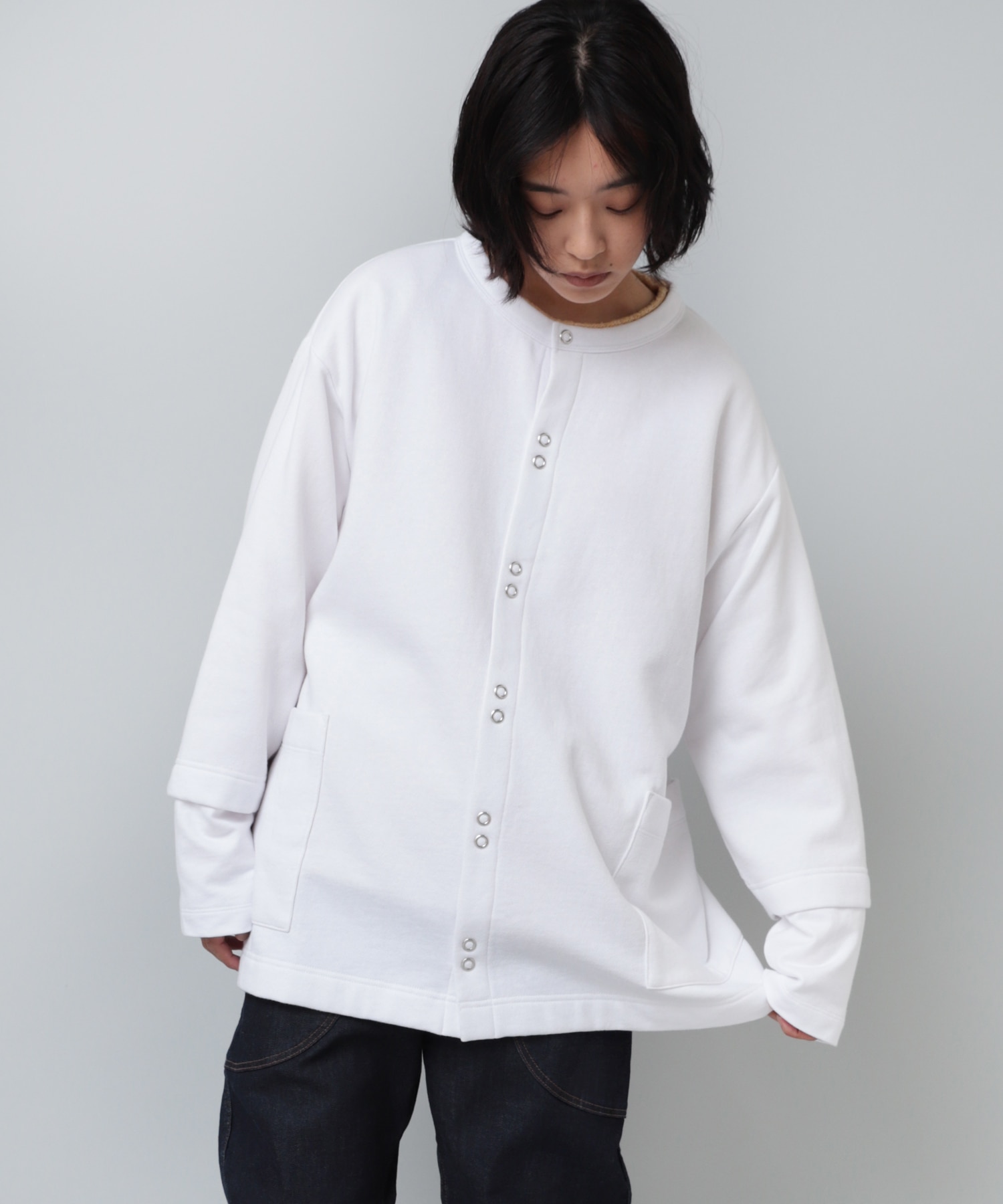 M2131 ふんわりスウェットスナップカーディガン(M オフホワイト