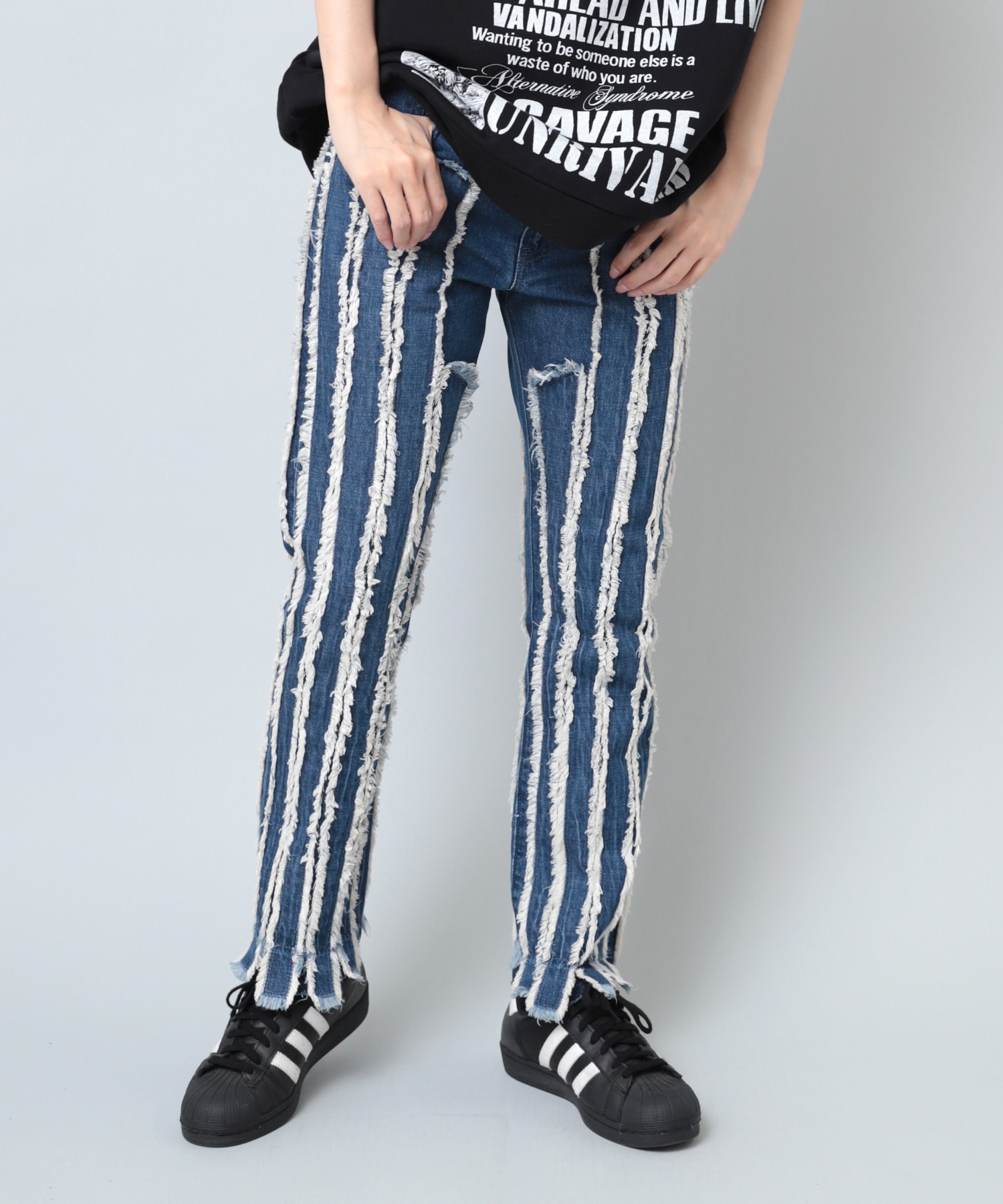 R4060 カットオフストライプパンツ(M インディゴブルー): パンツ - RNA