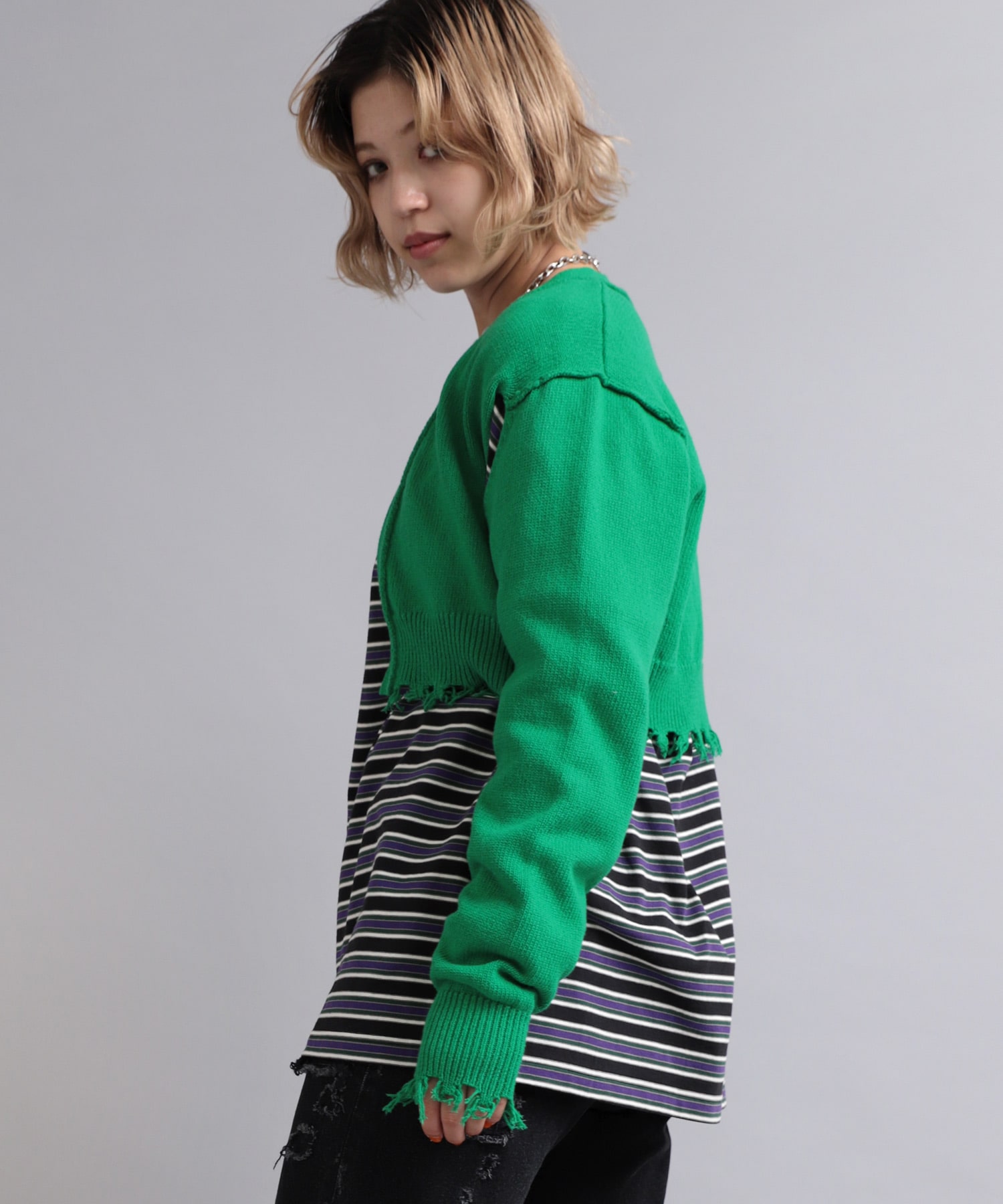 K2623 クロップドダメージカーディガン(M ホワイト): トップス - RNA