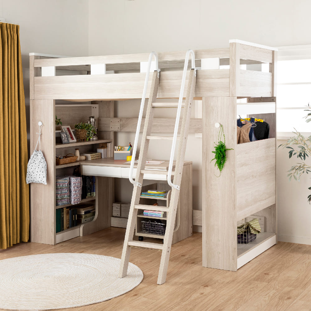 システムベッド カレ・ド 3点セット ライトグレー（ロフトベッド