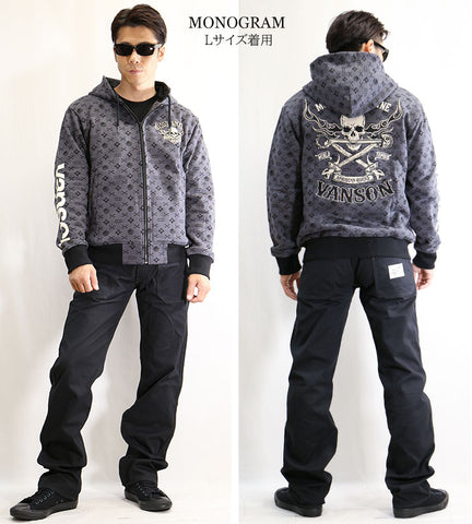 VANSON（バンソン）ストール付き裏毛フルジップパーカー スカル nvsz-2108