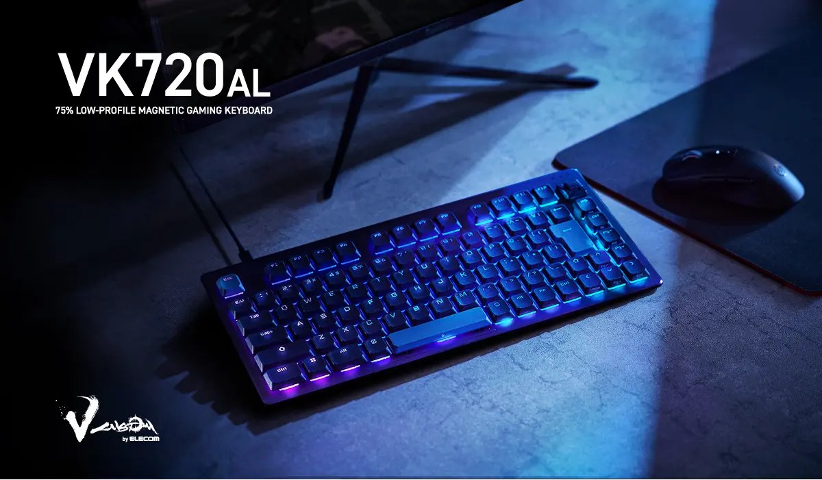 エレコム、75％サイズのロープロファイルゲーミングキーボード