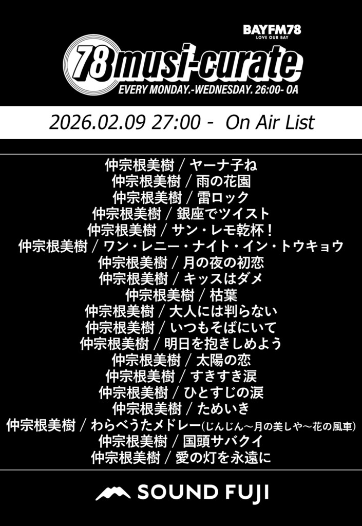 BAYFM『78musi-curate SOUNDFUJI zone』2/9 O.A.プレイリスト公開