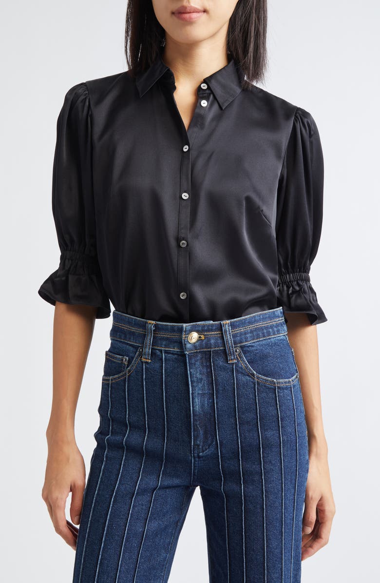 Cinq à Sept Fiona Ruffle Cuff Silk Button-Up Shirt | Nordstrom