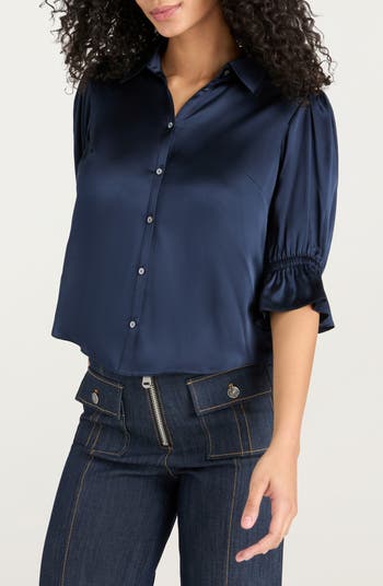 Cinq à Sept Fiona Ruffle Cuff Silk Button-Up Shirt | Nordstrom