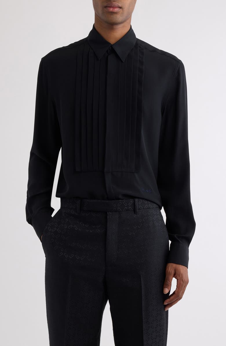 Givenchy Boxy Fit Pleated Plastron Silk Button-Up Shirt | Nordstrom