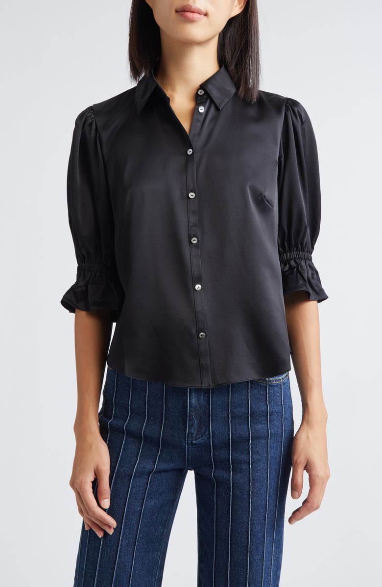 Cinq à Sept Fiona Ruffle Cuff Silk Button-Up Shirt | Nordstrom