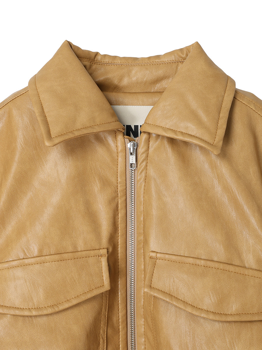 synthetic leather padded short jacket – NKNIT