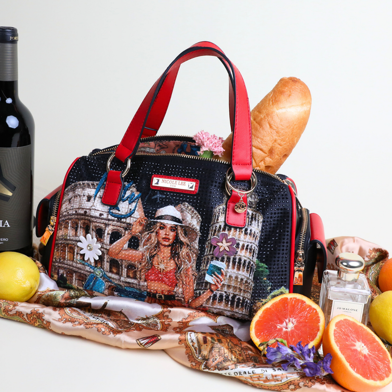 Martha Travels Italy Wide Handbag with Embellishments, Perfect