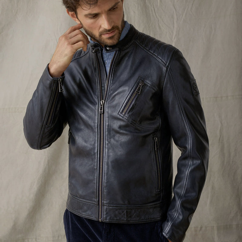 Belstaff - V Racer 2.0 Leather Jacket in Bright Navy | Nigel Clare