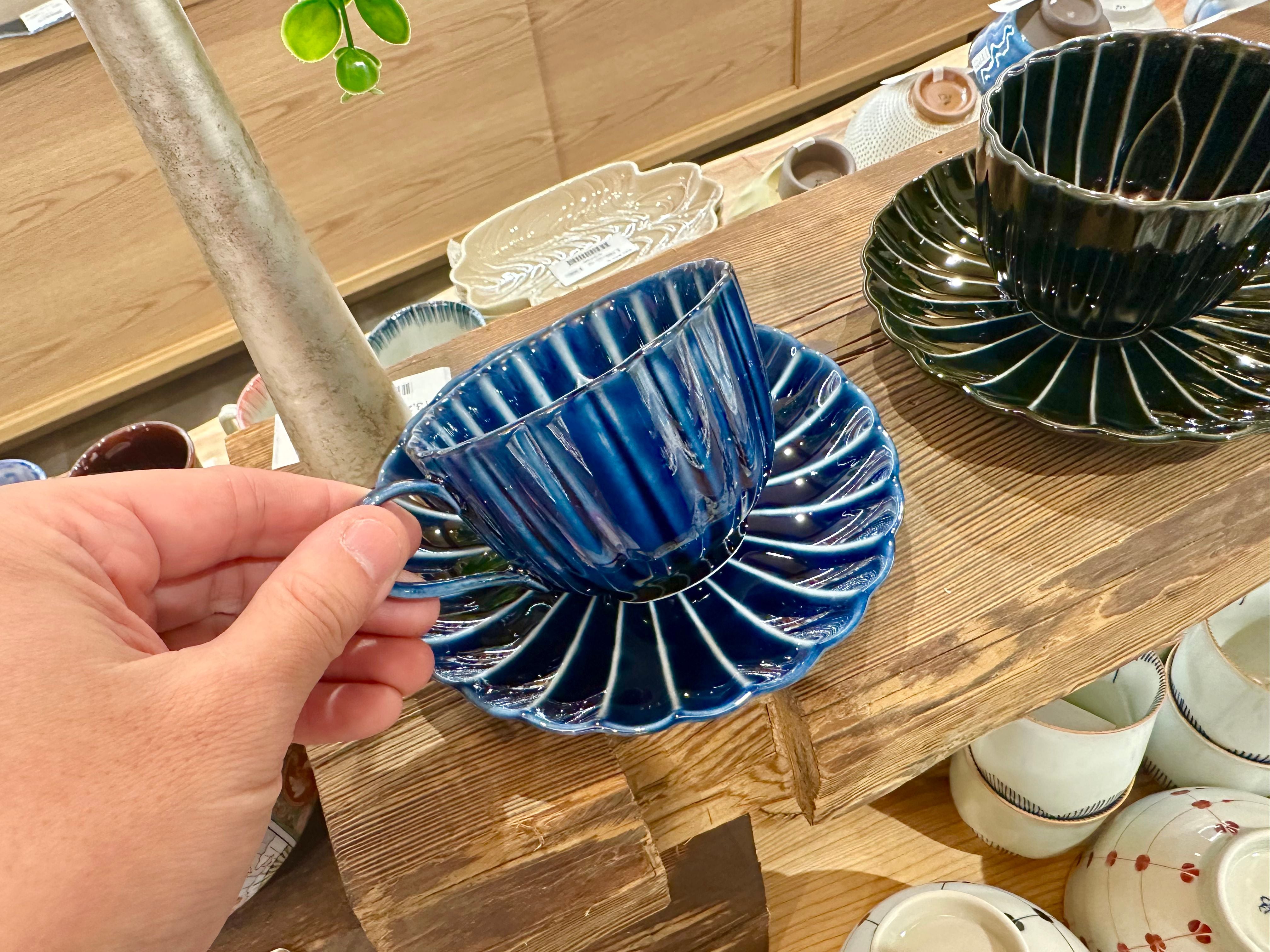 美濃焼 ぎやまん陶 コーヒーカップ＆ソーサーセット 茄子紺ブルー