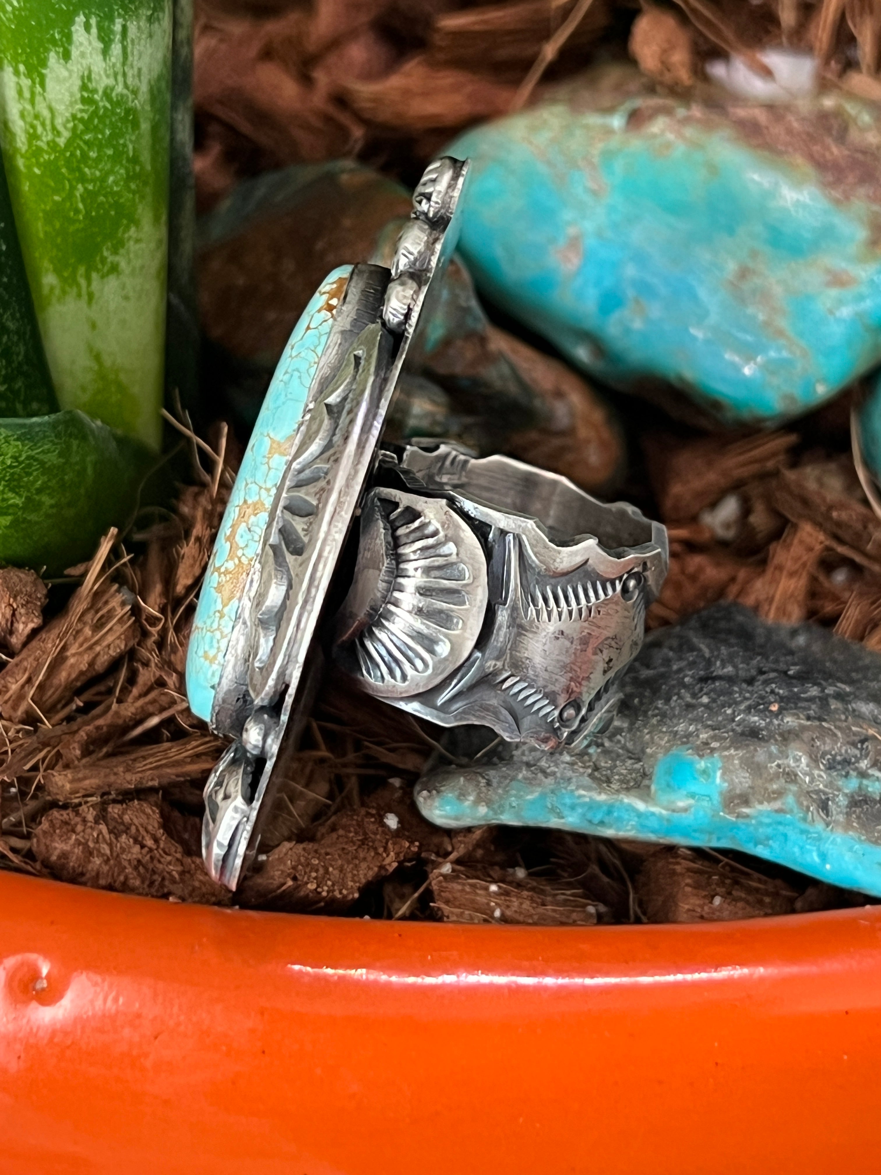 Handcrafted Sterling Silver and Number 8 Turquoise Ring by Gilbert Tom