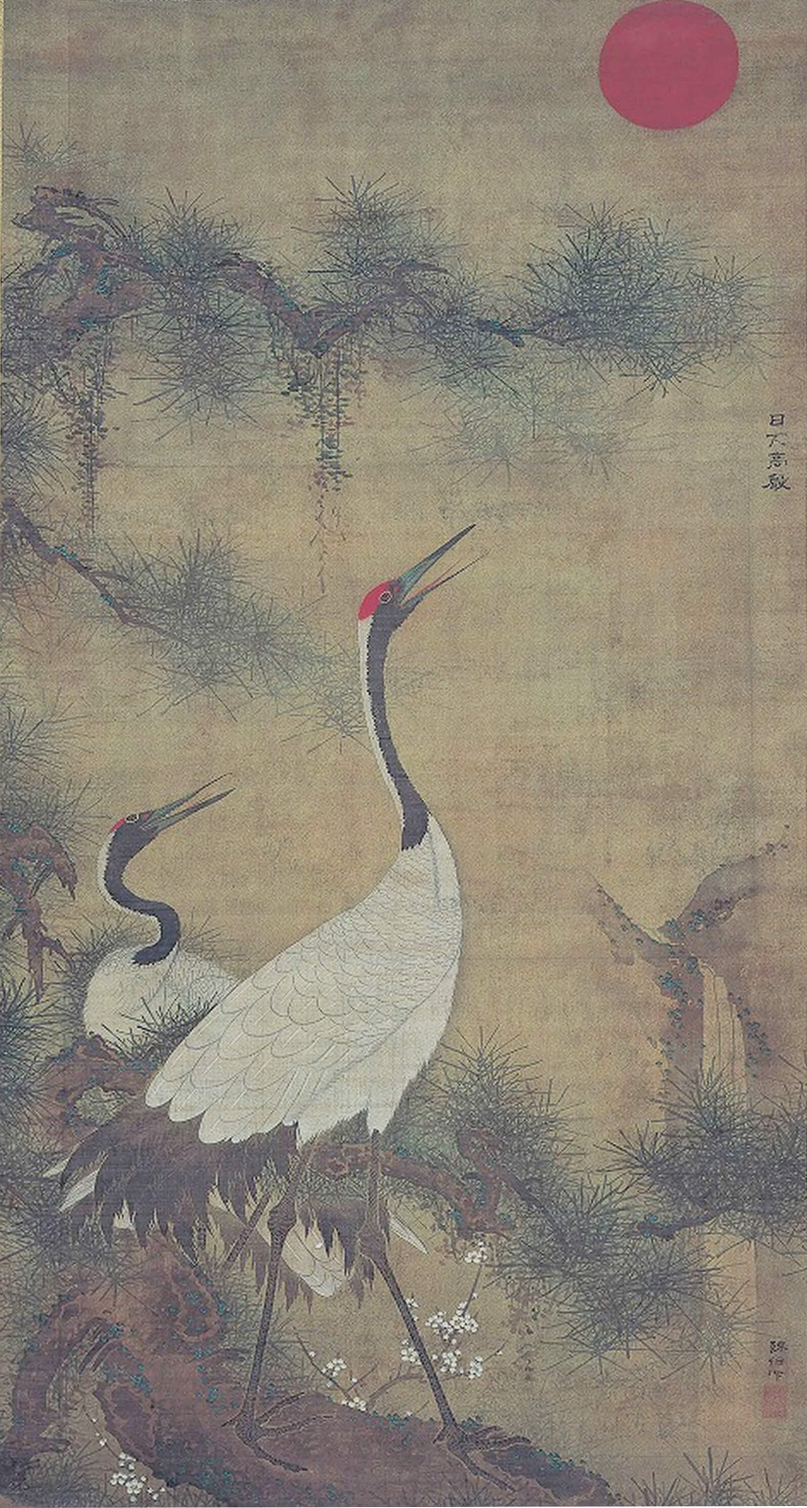 陳伯冲「松上双鶴図」 - 野村美術