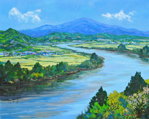 秋風景表紙2／油彩画・風景画／山形の四季風景（月山・最上川）画家