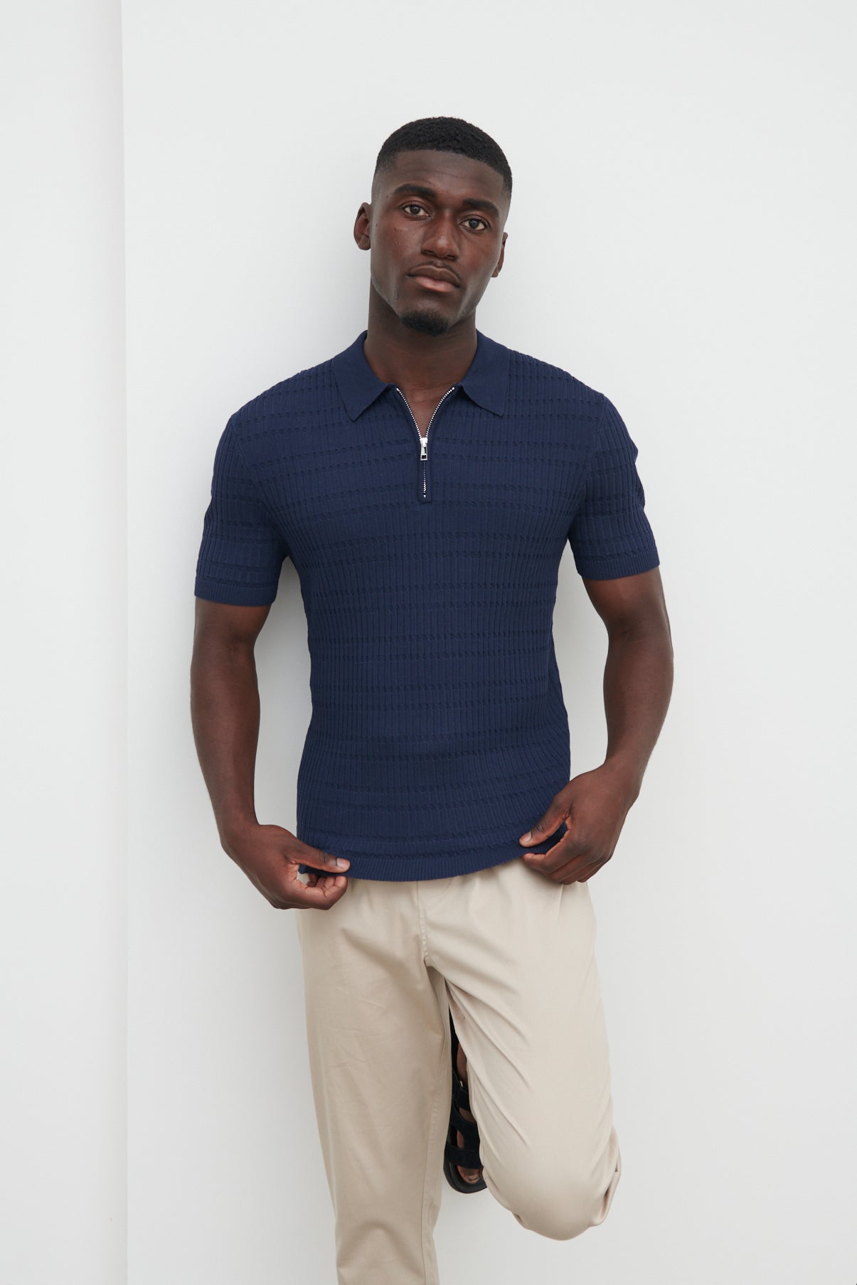 Oliver Zipped Knit Polo - Navy – Nobl