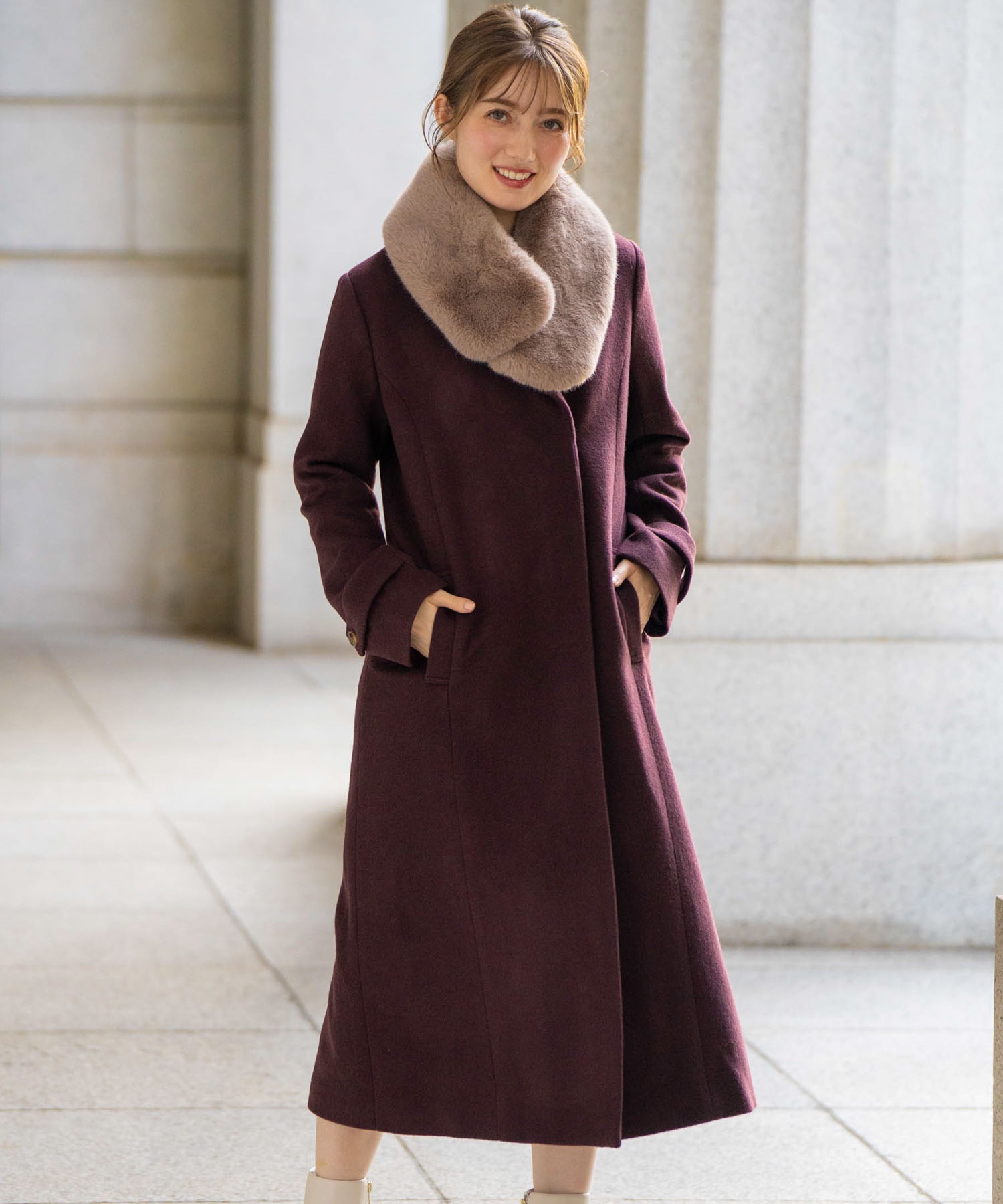 SSサイズあり】フェイクファーショールカラーコート | コート | NOELA