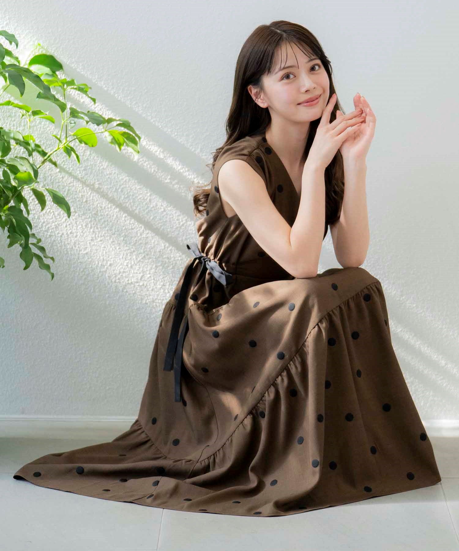 15周年】【SSサイズあり】リネンタッチドットワンピ | ロング