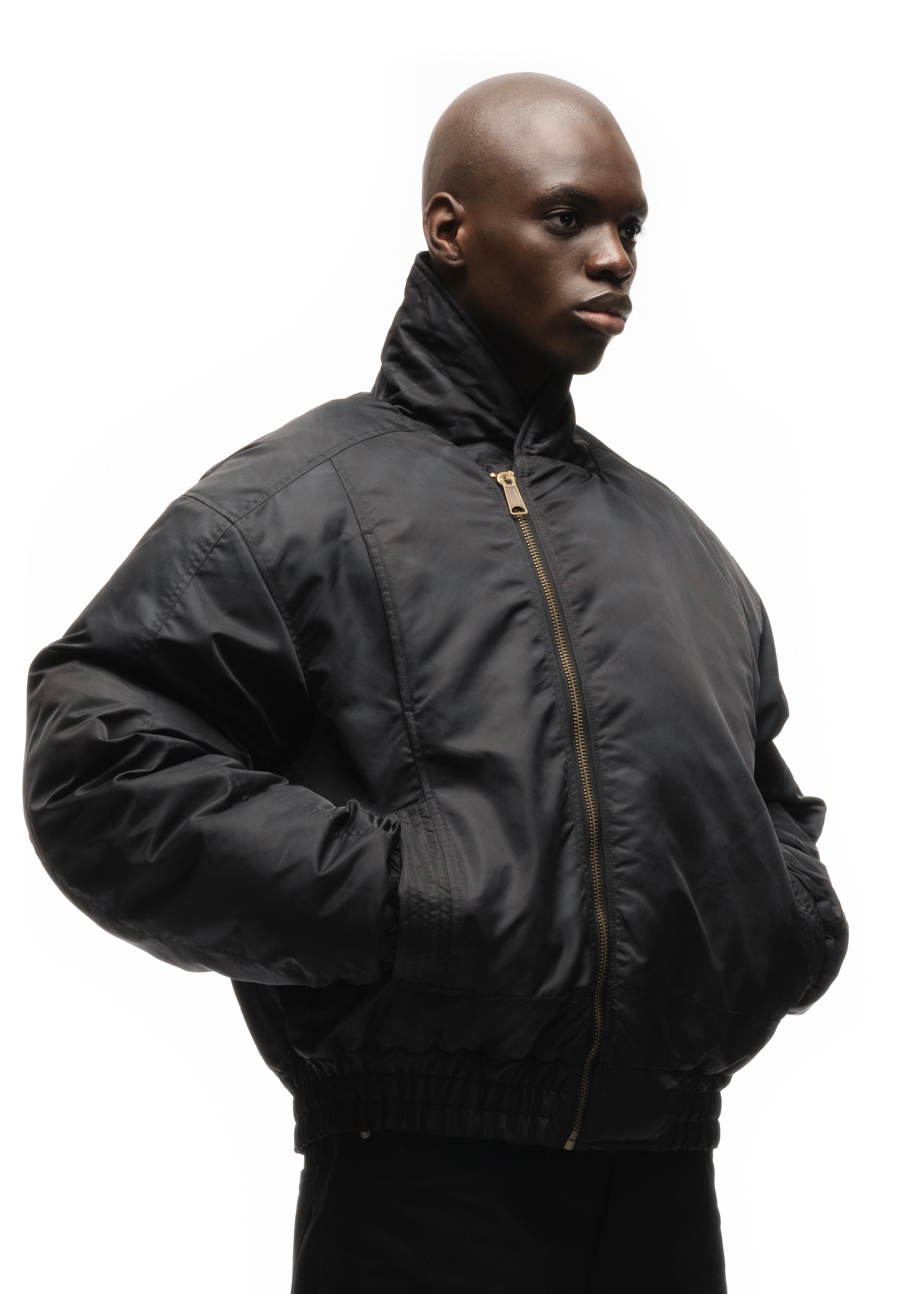 ASYMMETRICAL ZIP BOMBER JACKET BLACK – NO/FAITH STUDIOS