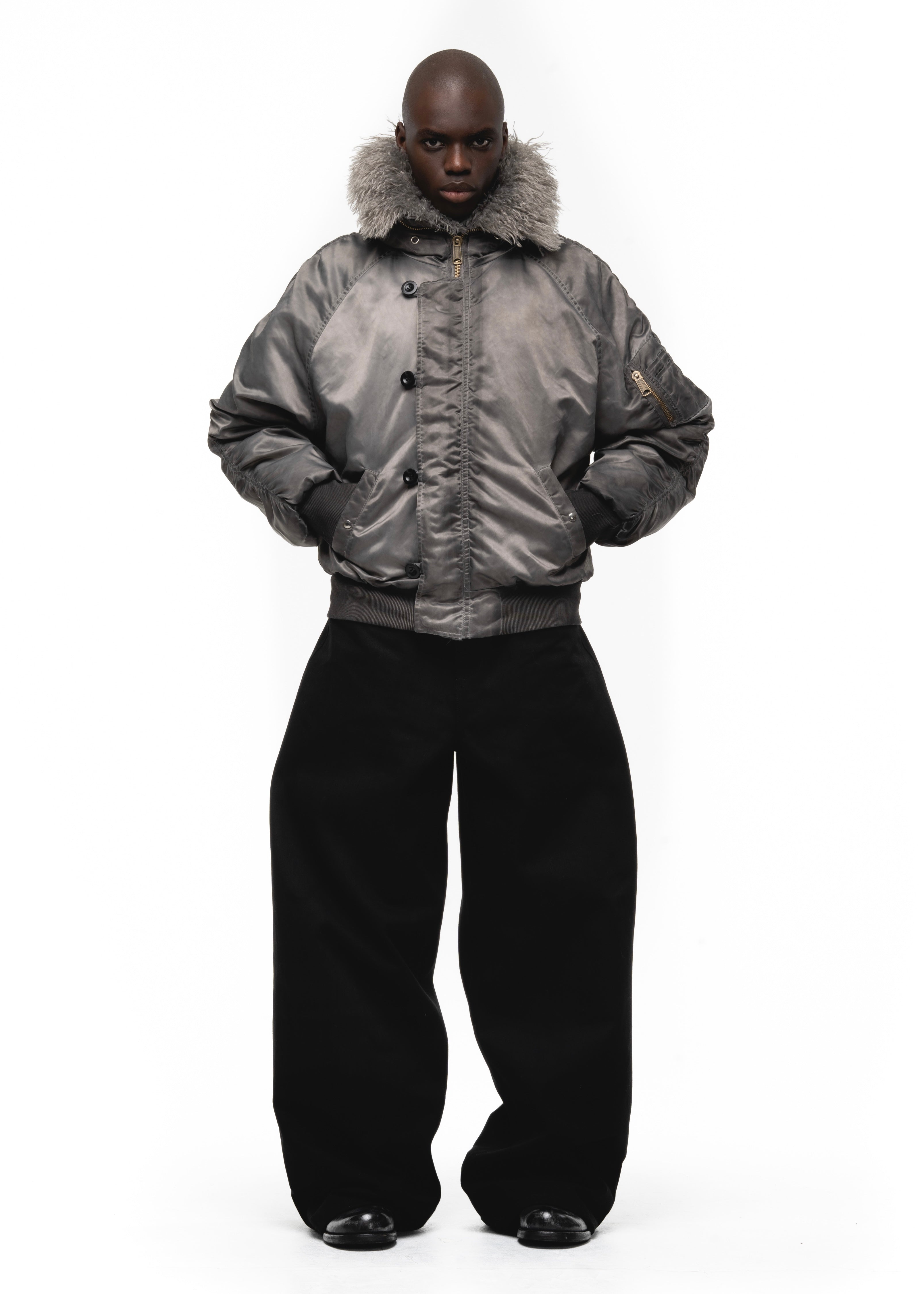 ASTRO FUR BOMBER JACKET GREY – NO/FAITH STUDIOS