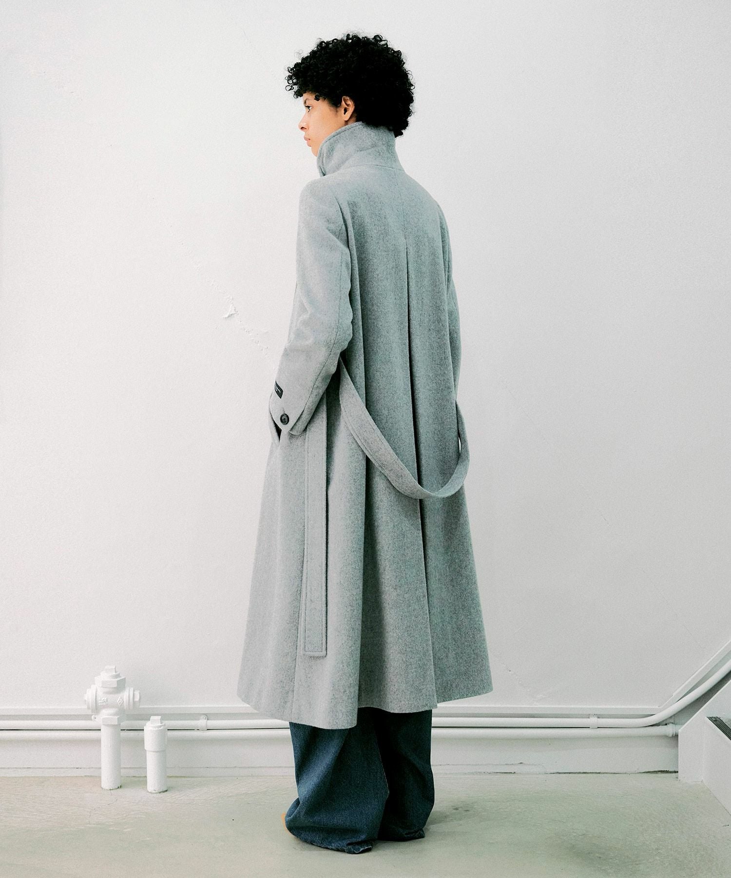 エクセレントビーバースタンドカラーロングコート*グレー*＜NMA4-LC77