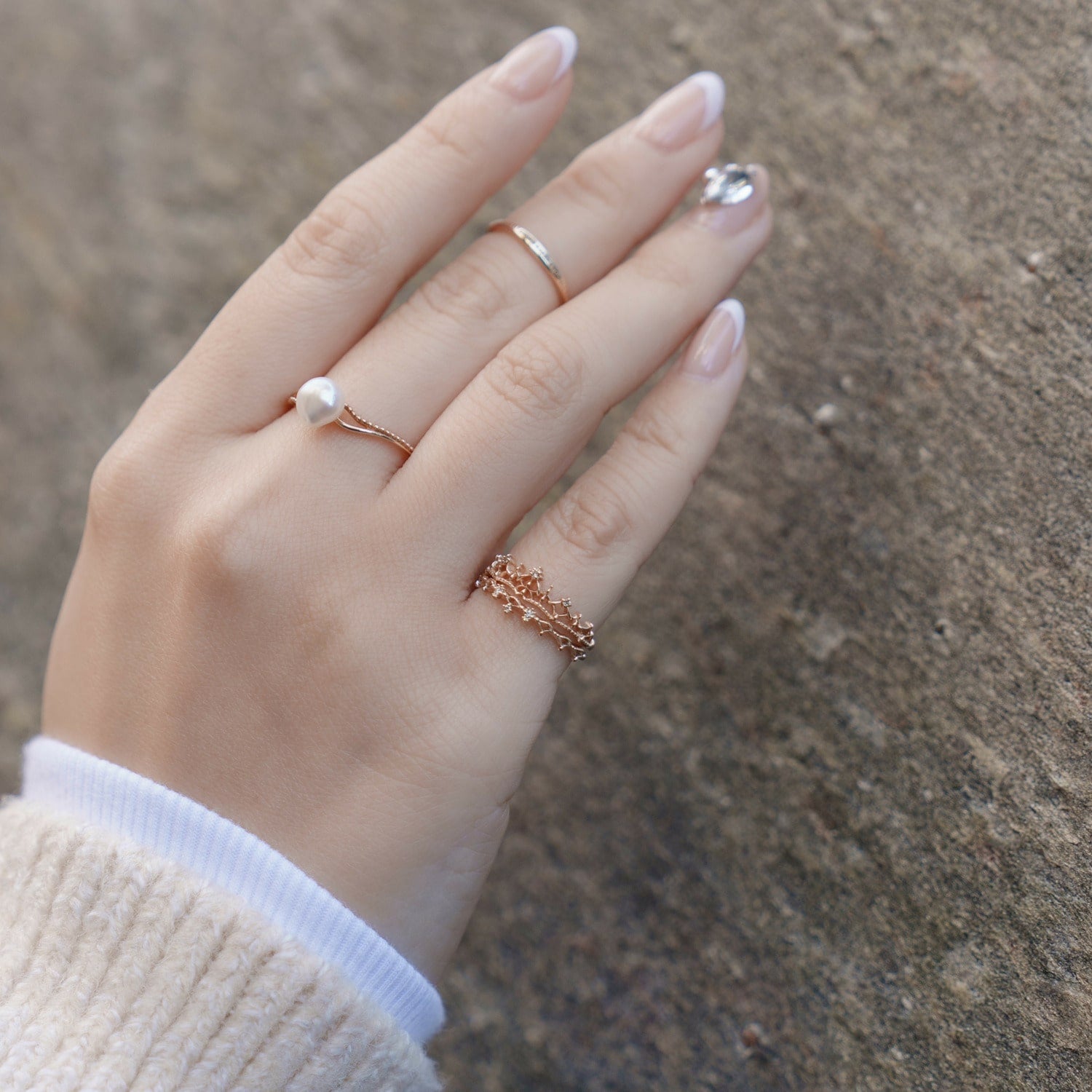 SAORIさんご着用【Pocket Ring】K10パールリング｜リング｜ノジェス